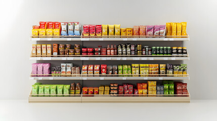 3d hyperrealistic supermarket shelfs with products, element isolated on white background