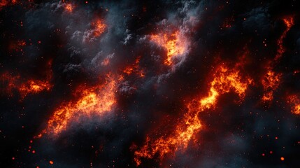 A fiery Halloween background with lava explosions, bright orange-red flames, and black smoke,