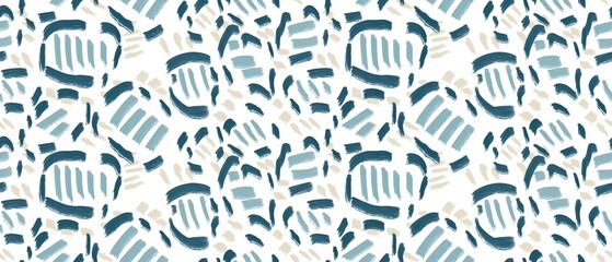 Seamless abstract geometric pattern. Simple background blue, beige, white texture. Digital brush strokes background. Lines. Design for textile fabrics, wrapping paper, background, wallpaper, cover.