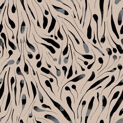 Seamless abstract textured pattern. Simple background with beige, black, grey texture. Digital brush strokes. Lines. Design for textile fabrics, wrapping paper, background, wallpaper, cover.