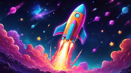 Abstraktes Raketen Farbenfrohes Kunst Gemälde