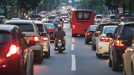 Naklejka premium Frustrated Drivers in Congested Urban Street Traffic Jam