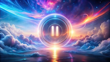 Obraz premium Pause-Button-Icon-Surreal-Dreamscape: Enigmatic pause icon set within a surreal dreamscape, blurring the boundaries of reality and imagination.