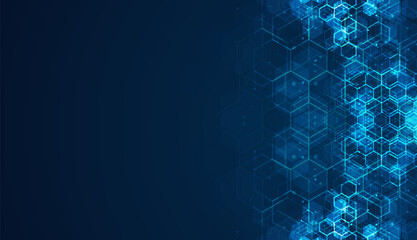 Digital technology background. Abstract hexagons background with lines and dots. Design for science, medicine or technology
