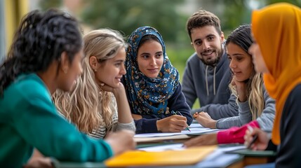 Diverse Volunteers Teaching Language Skills to Integrate Refugees in Community Program