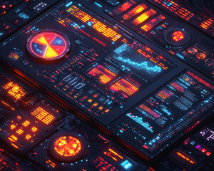 Obraz premium Futuristic data dashboard with glowing charts and graphs in digital interface 