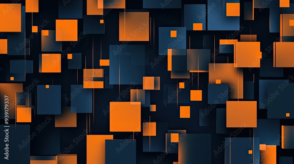 Poster abstract overlay background with geometric dark blue and orange squares