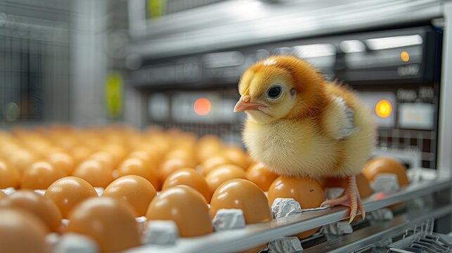 A close-up view of a broiler chicken an incubators, with eggs nearby, encapsulates the essence of home-raised poultry.
