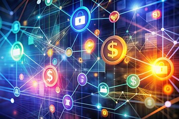 Obraz premium Abstract Convergence: Overlapping shapes and blended colors representing the seamless integration of payment platforms.