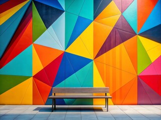 Obraz premium Abstract Geometrics: Geometric wall and bench with bold colors and sharp angles, creating a dynamic and modern aesthetic.