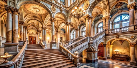 Obraz premium Architectural Symphony: Baroque columns, ornate arches, grand staircases, intricate details, elevated mood.