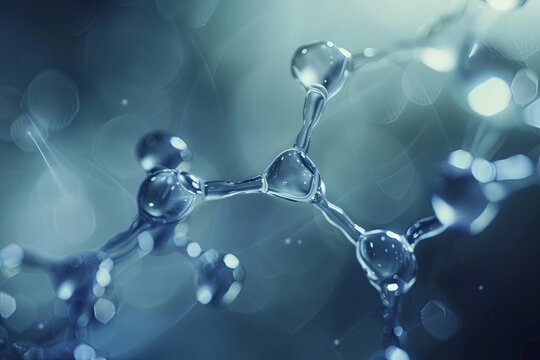 Abstract close-up of a molecule model with blue and white tones.