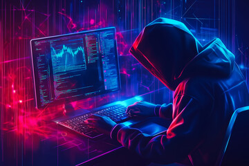 Programmer hacker, internet digital technology data cyber security concept