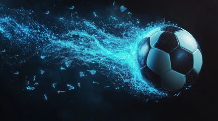 Fototapeta premium Blue energy soccer ball on a transparent background, ideal for dynamic sports and game-related designs. 