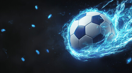 Fototapeta premium Blue energy soccer ball on a transparent background, ideal for dynamic sports and game-related designs. 