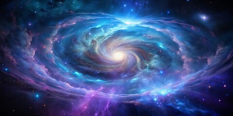Fototapeta premium Celestial Nebula Genesis: Ethereal, cosmic, bioluminescent, swirling, blue and purple