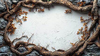 Nature-inspired tree roots frame with dried leaves, perfect for Halloween-themed designs and versatile applications in crafts or decor, with copy space.