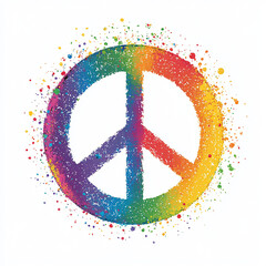 Circular rainbow peace symbol illustration with splatter drops