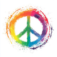 Circular rainbow peace symbol illustration with splatter drops