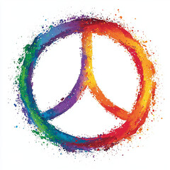 Circular rainbow peace symbol illustration with splatter drops