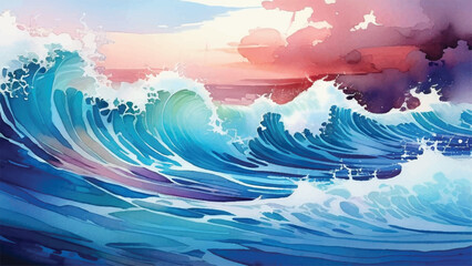 Sea waves background. Watercolor Sea waves Background. Watercolor Ocean art. Sea wave, watercolor style.