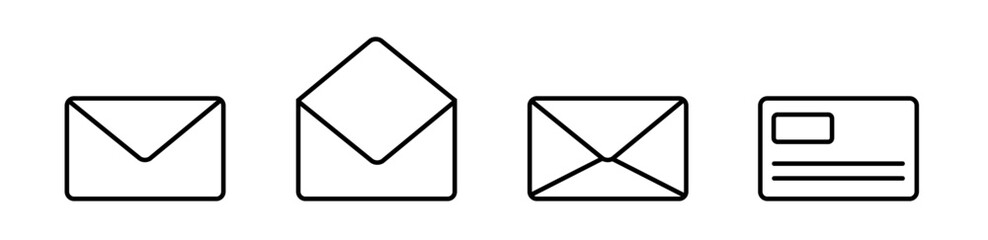 Set of black outline mail contact icon. Email and letter icon. Vector illustration for website.