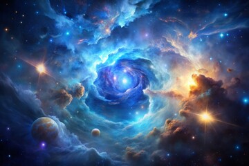 Fototapeta premium Cosmic Nebula Nights: Deep blues, cosmic, otherworldly, celestial, ethereal