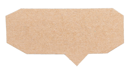 Blank cut out brown cardboard paper speech bubble with copy space for text on transparent png background design element
