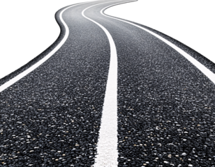 asphalt road with white lines isolated on a transparent background