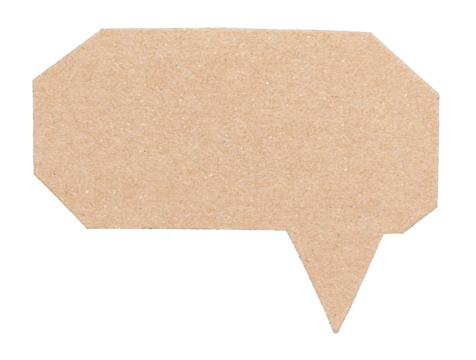Blank cut out brown cardboard paper speech bubble with copy space for text on transparent png background design element
