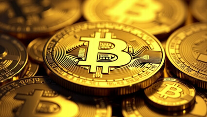 Golden Bitcoin Metal Coin Cryptocurrency Concept