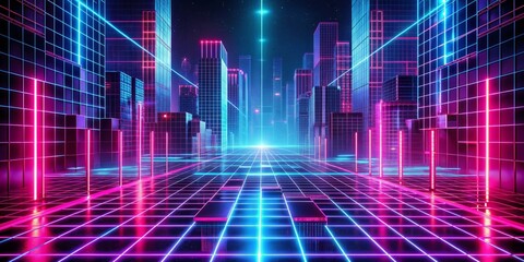 Cyberpunk Urban Grid: Neon pink and blue grids, futuristic technology, edgy and enigmatic atmosphere