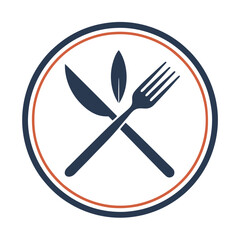 Simple Minimalist Logo with Crossed Fork and Knife in a Circular Emblem, Perfect for General Dining Restaurants, Cafes, or Food Services