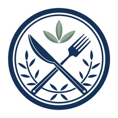 Simple Minimalist Logo with Crossed Fork and Knife in a Circular Emblem, Perfect for General Dining Restaurants, Cafes, or Food Services