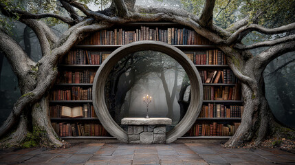 Haunting Halloween Night A Glowing Jack-O'-Lantern Stands Guard Before a Spooky Fog-Enveloped Haunted House Under the Full Moon, Creating the Perfect Eerie Atmosphere