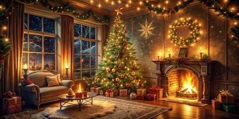 Enchanted Christmas Eve: Nostalgic, warm, cinematic, golden, cozy
