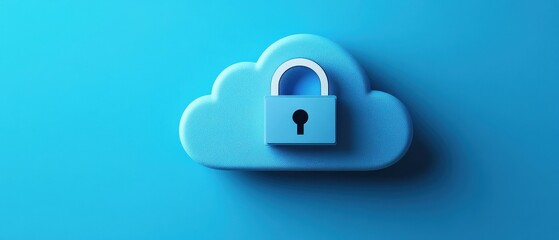 Secure Cloud Data Privacy Concept with Blue Lock and Cloud Icon on Blue Background