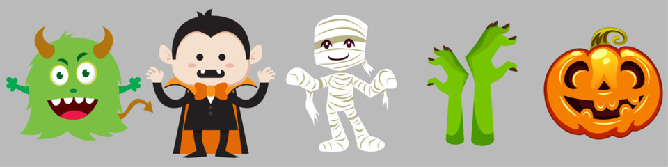 Halloween monster characters Vector illustration