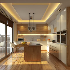 Fototapeta premium beautiful kitchen, modern and luxurious, with beautiful countertop