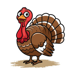 Happy Thanksgiving Day with a cute cartoon illustration of a turkey.
