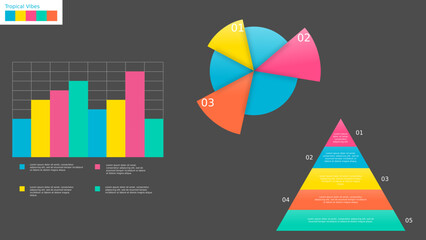 Colorful and Modern Chart Set: Pie, Bar, and Pyramid with Tropical Palette
