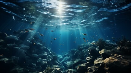 Obraz premium A beautiful underwater scene with a large number of fish swimming in the water