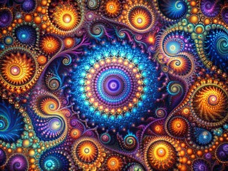 Fractal Dreamscape - Infinitely repeating patterns, self-similarity, hypnotic effects, vibrant colors, geometric shapes