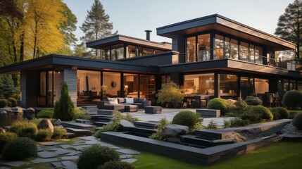 Obraz premium A large house with a large yard and a pool