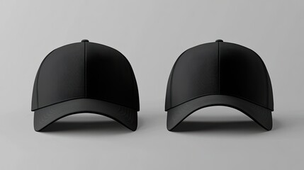 Black baseball caps mockup on a grey background  front and back side