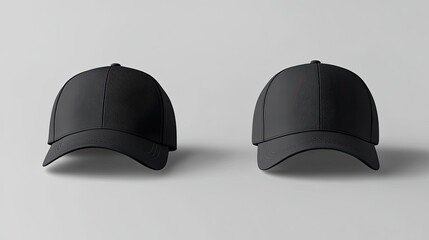 Black baseball caps mockup on a grey background  front and back side