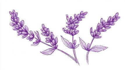 Fototapeta premium A detailed illustration of lavender flowers with leaves.