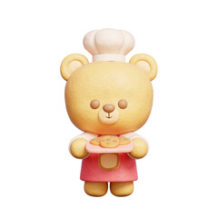 3d Cute bear wears chef uniform holding Cookies, 3d rendering