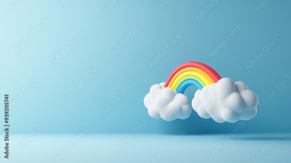 Wall mural a 3d single icon of a cloud with a rainbow arching above it representing a break in the storm and ho