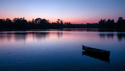 Obraz premium Quiet Lake at Dusk PC Wallpaper - Tranquil Evening Scene